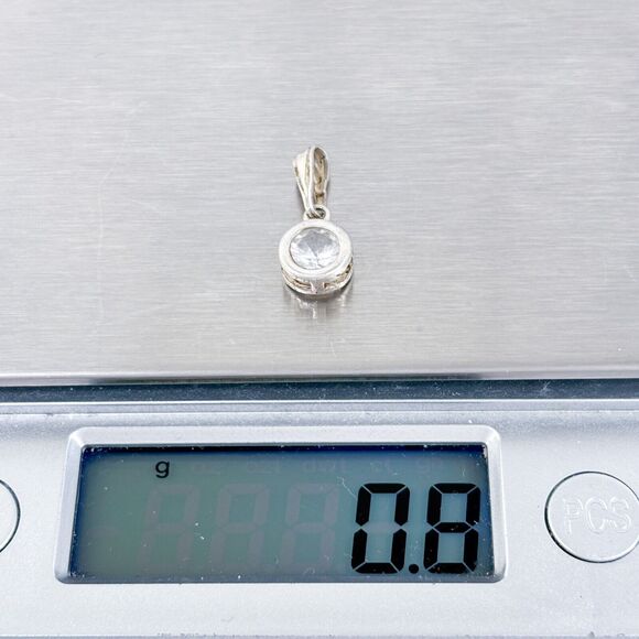 Vintage Sterling Silver 925 Cubic Zirconia Bezel Pendant - Picture 5 of 6